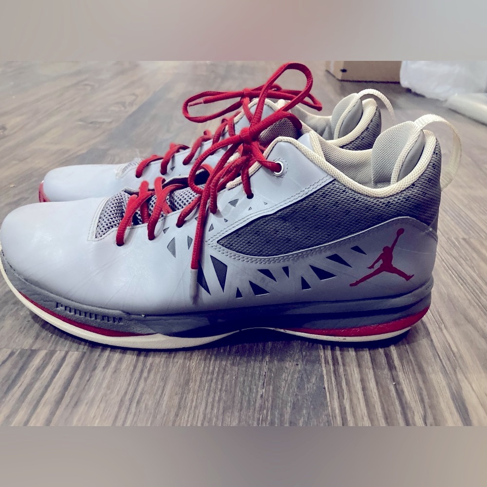 Nike Jordan Men’s Athletic Shoes in White, Gray & Red